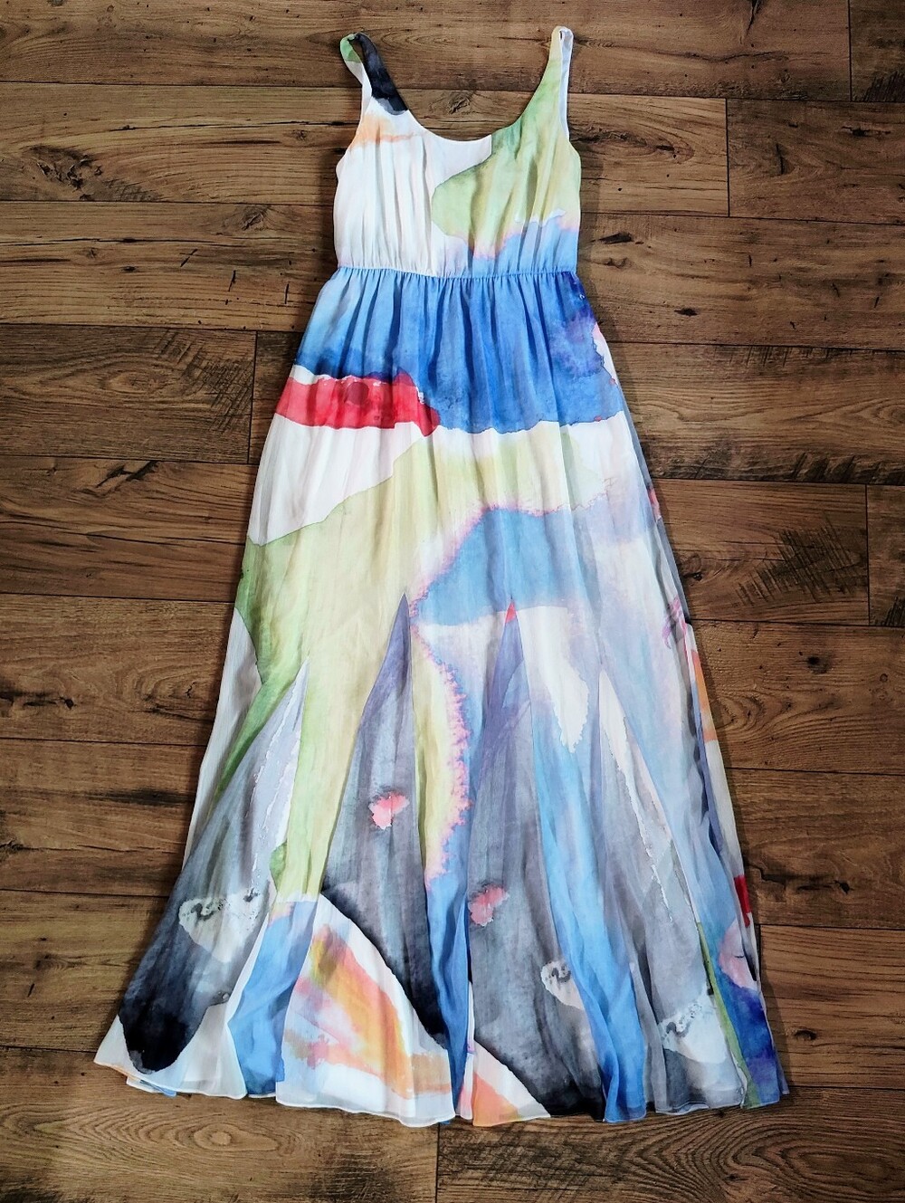 Alice + Olivia Multicolor Watercolor Maxi Dress in Blue, Green & Pink